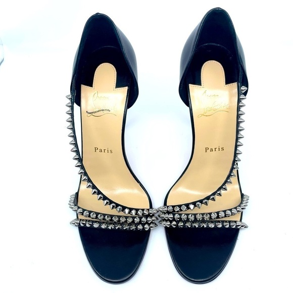 Christian Louboutin So Spike 100 Black Silver Ankle Strap Sandal Heel Pump EU 40 - Picture 2 of 13